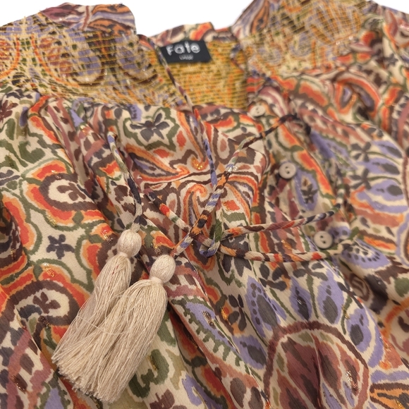 Fate Sheer Lined Women's Multicolor Paisley Button Down Top Sz L - Picture 6 of 13